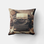 手動ヴィンテージアンティークタイプライターブラウンセピア クッション (裏面)