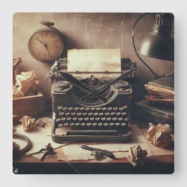 手動ヴィンテージアンティークタイプライターブラウンセピア スクエア壁時計