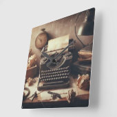 手動ヴィンテージアンティークタイプライターブラウンセピア スクエア壁時計 (傾斜)