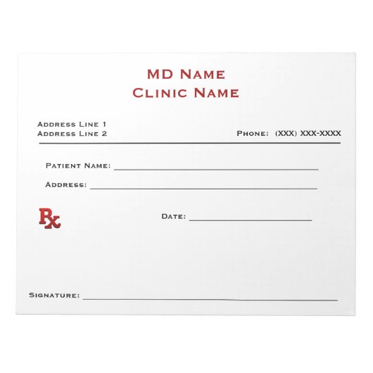 手動処方箋パッド（大 – 白） ノートパッド (正面)