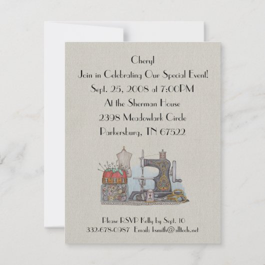 手動裁縫機招待状 招待状 (裏面)