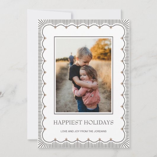 手名門私立校風の引きエレガントフレーム写真ホリデーカード シーズンカード (正面)