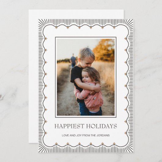 手名門私立校風の引きエレガントフレーム写真ホリデーカード シーズンカード (正面/裏面)