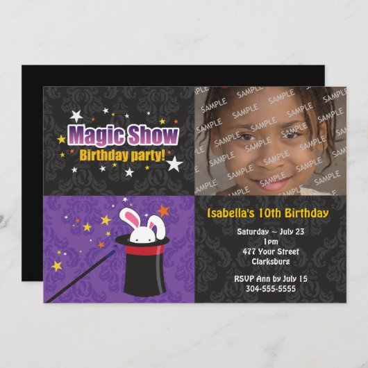 手品師のウサギの誕生会 招待状 (正面/裏面)
