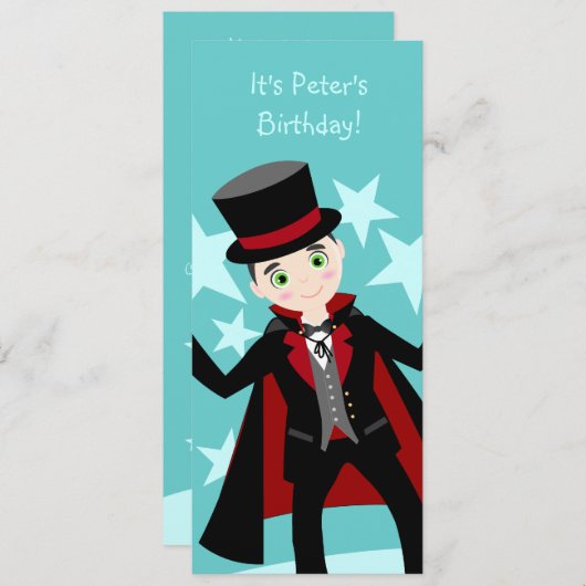 手品師の子供の誕生日のパーティの招待状 招待状 (正面/裏面)