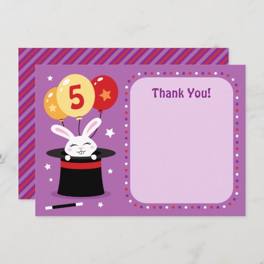 手品師の帽子の誕生会のウサギは感謝していしています サンキューカード (正面/裏面)