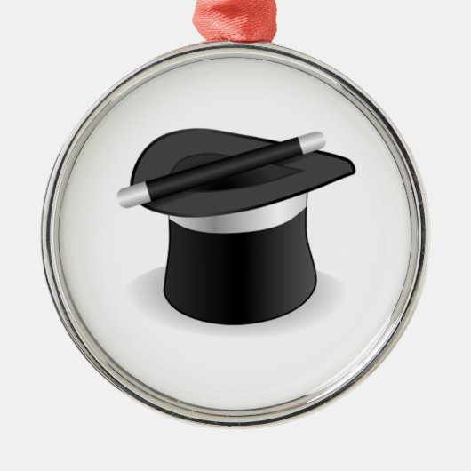 手品師の細い棒および帽子 メタルオーナメント (正面)