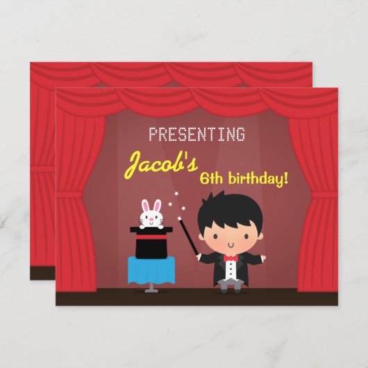 手品師は魔法のバースデーパーティ招待状をからかいます 招待状 (正面/裏面)