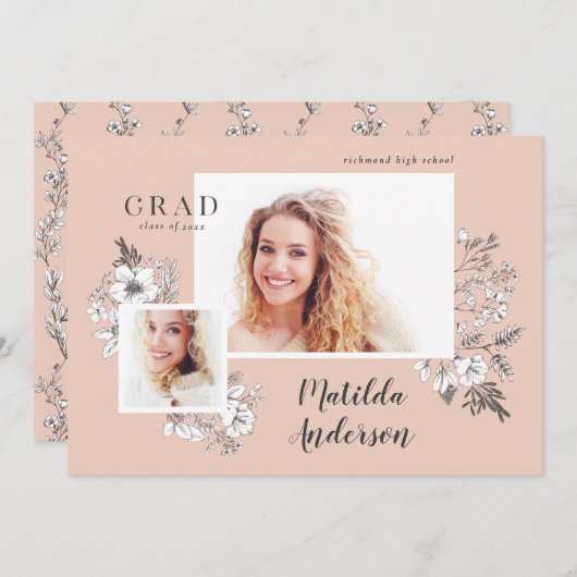 手図解入りの、写真付きのフローラ数々の写真科 案内状 (正面/裏面)