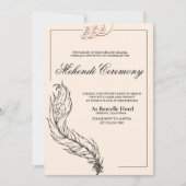 手図解入りの、写真付きの引きピーコックのアラビア・メーンディ 招待状 (正面)