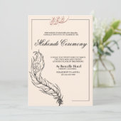 手図解入りの、写真付きの引きピーコックのアラビア・メーンディ 招待状 (スタンド正面)