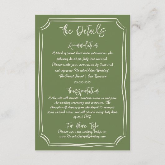 手図解入りの、写真付きの引き書の結婚詳細 エンクロージャーカード (正面)