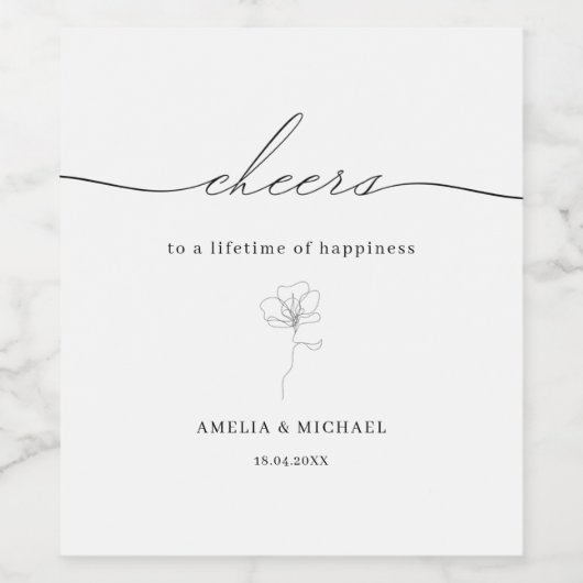 手図解入りの、写真付きの引き結婚のワインラベル ワインラベル (シングルラベル)