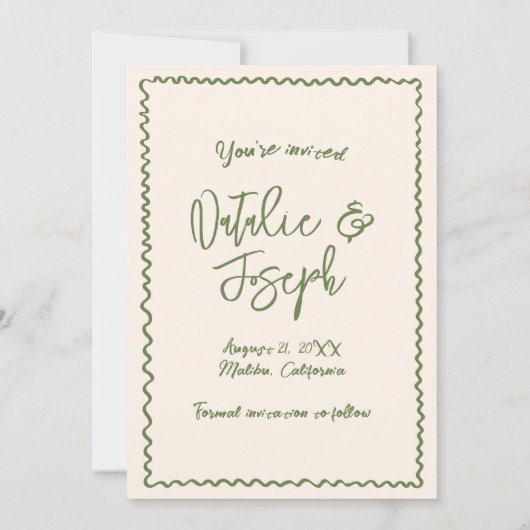 手図解入りの、写真付きの書書き写真結婚の セーブザデート (裏面)