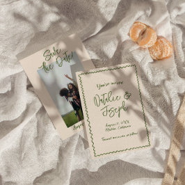 手図解入りの、写真付きの書書き写真結婚の セーブザデート