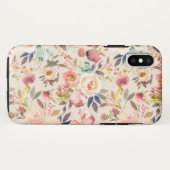 手塗りのアイボリーのピンクの茶色の水彩画の花 Case-Mate iPhoneケース (裏面(横))