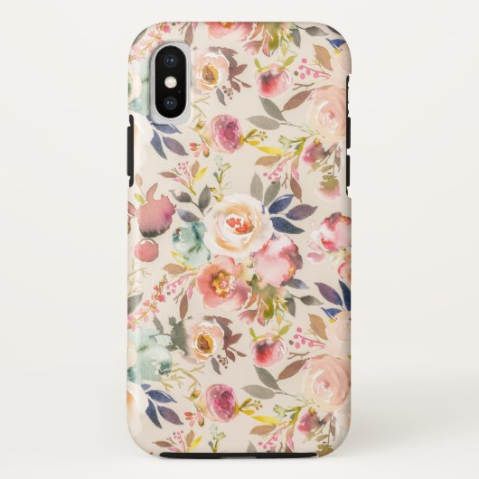 手塗りのアイボリーのピンクの茶色の水彩画の花 Case-Mate iPhoneケース (裏面)