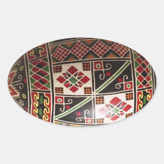 手塗りのウクライナ人のイースターエッグ 楕円形シール (正面)