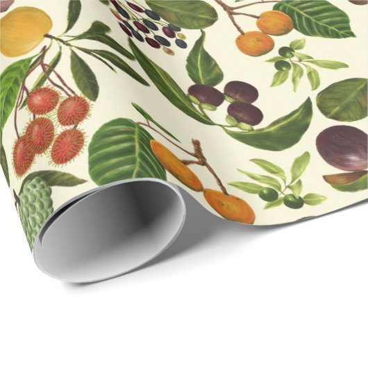 手塗りのエキゾチックなトロピカル・フルーツパターン ラッピングペーパー (ロールコーナー)
