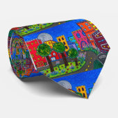 手塗りのカラフルで芸術的な都市都市景観 ネクタイ (ロール)