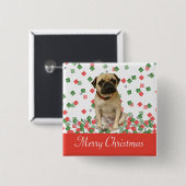 手塗りのクリスマスの紙吹雪のパグ 缶バッジ (正面&裏面)