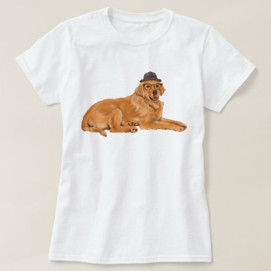 手塗りのゴールデン・リトリーバー犬 Tシャツ (デザイン正面)