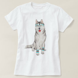 手塗りのシベリアンハスキー犬 Tシャツ