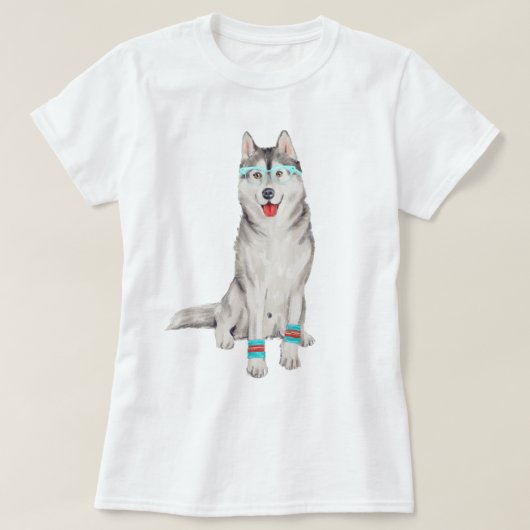 手塗りのシベリアンハスキー犬 Tシャツ (デザイン正面)