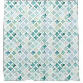 手塗りのターコイズパターン シャワーカーテン (正面)