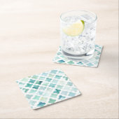 手塗りのターコイズパターン スクエアペーパーコースター (インサイチュ)
