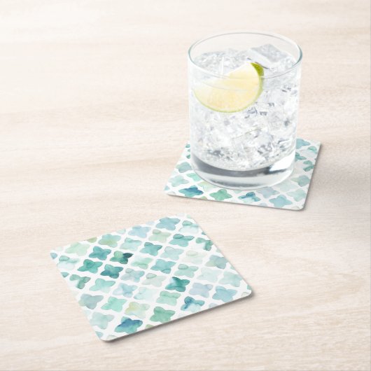 手塗りのターコイズパターン スクエアペーパーコースター (インサイチュ)