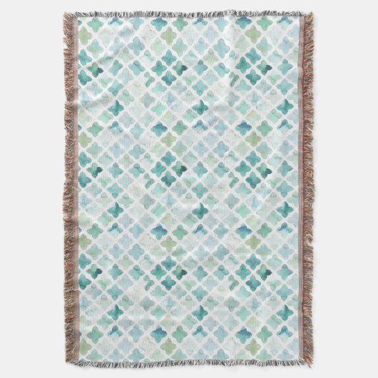 手塗りのターコイズパターン スローブランケット (正面縦)