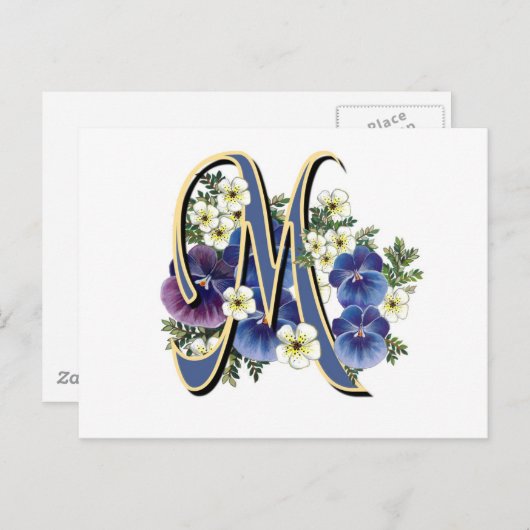 手塗りのパンジーのイニシャルのモノグラム- M ポストカード (正面/裏面)