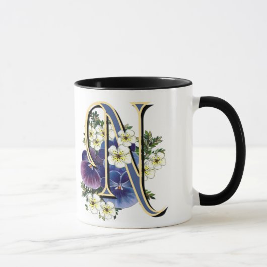 手塗りのパンジーのイニシャルのモノグラム- N マグカップ (右)