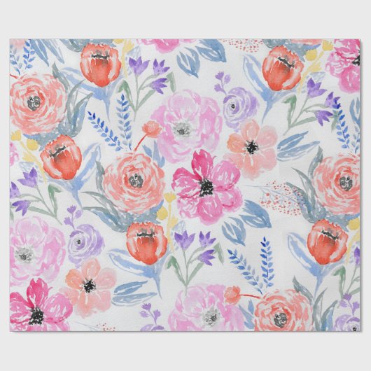 手塗りのピンクの珊瑚の水彩画の花 ラッピングペーパー (フラット)