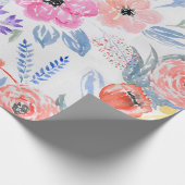 手塗りのピンクの珊瑚の水彩画の花 ラッピングペーパー (角)