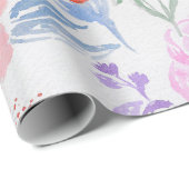 手塗りのピンクの珊瑚の水彩画の花 ラッピングペーパー (ロールコーナー)