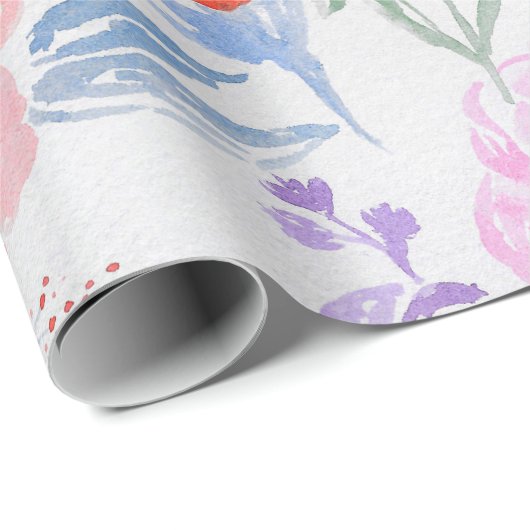 手塗りのピンクの珊瑚の水彩画の花 ラッピングペーパー (ロールコーナー)
