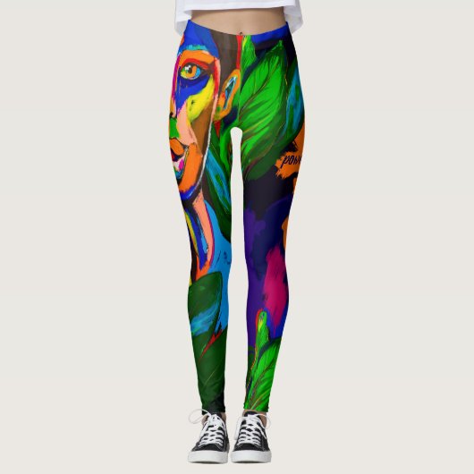 手塗りの女性の顔のエキゾチックで芸術的なレギンス レギンス (正面)