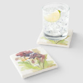 手塗りの抽象芸術2の花の夏のデザイン ストーンコースター (横)