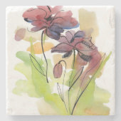 手塗りの抽象芸術2の花の夏のデザイン ストーンコースター (正面)