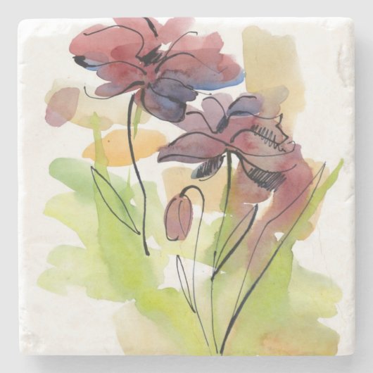 手塗りの抽象芸術2の花の夏のデザイン ストーンコースター (正面)