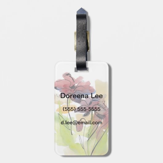 手塗りの抽象芸術2の花の夏のデザイン ラゲッジタグ (裏面縦)