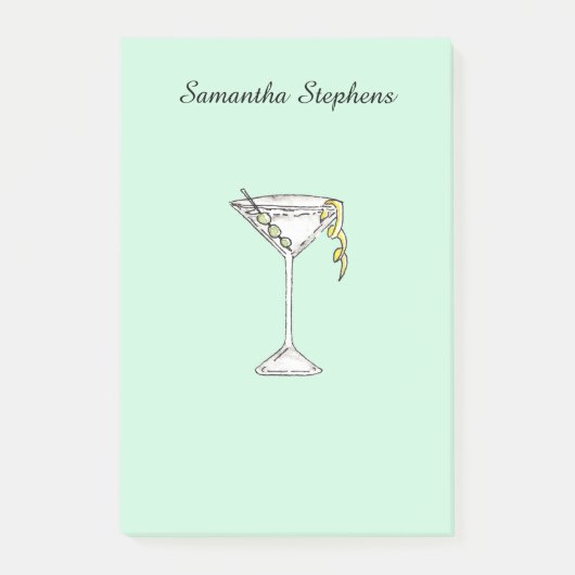 手塗りの水彩画のオリーブ色のマルティーニのカクテル ポストイット (正面)