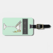 手塗りの水彩画のオリーブ色のマルティーニのカクテル ラゲッジタグ (正面横)