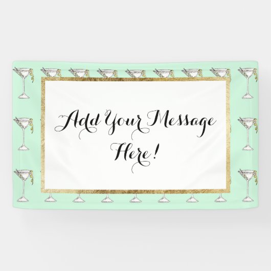 手塗りの水彩画のオリーブ色のマルティーニのカクテル 横断幕 (横)