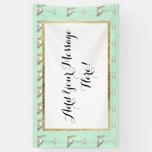 手塗りの水彩画のオリーブ色のマルティーニのカクテル 横断幕 (縦)