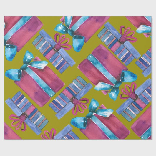 手塗りの水彩画のギフト用の箱の包装紙 ラッピングペーパー (フラット)