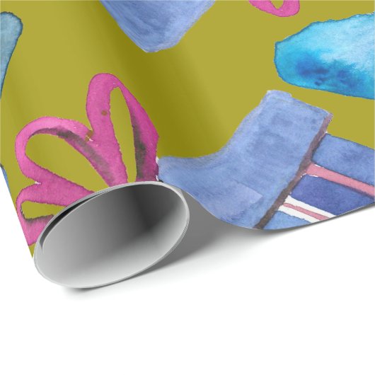 手塗りの水彩画のギフト用の箱の包装紙 ラッピングペーパー (ロールコーナー)