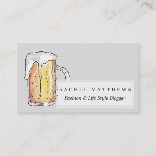手塗りの水彩画のグルメの冷えたビールのマグ 名刺 (正面)